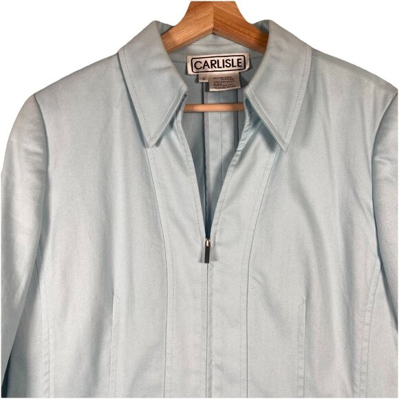 Vintage Carlisle Cotton Blend Blazer Jacket Size 12 Light Blue Pockets Zip Work - Picture 2 of 11